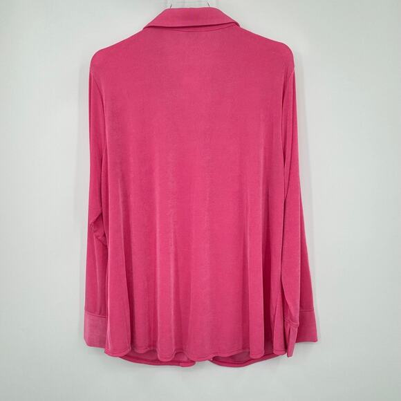Cato blouse button front stretch ruched slinky travel pink 22W-24W NEW - Picture 3 of 7